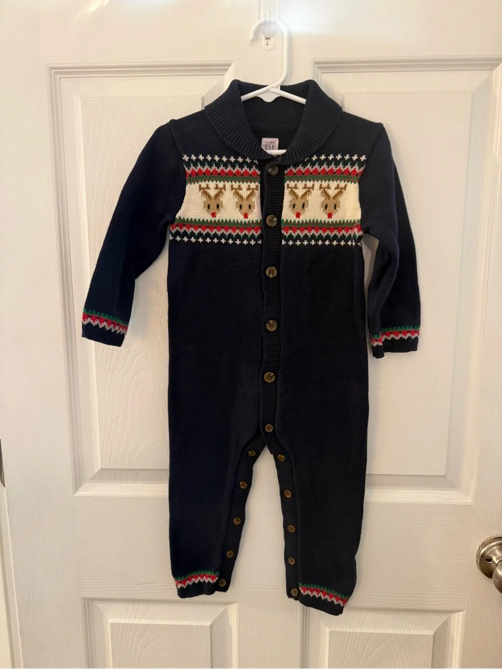 Baby GAP Navy Reindeer Knit One-Piece